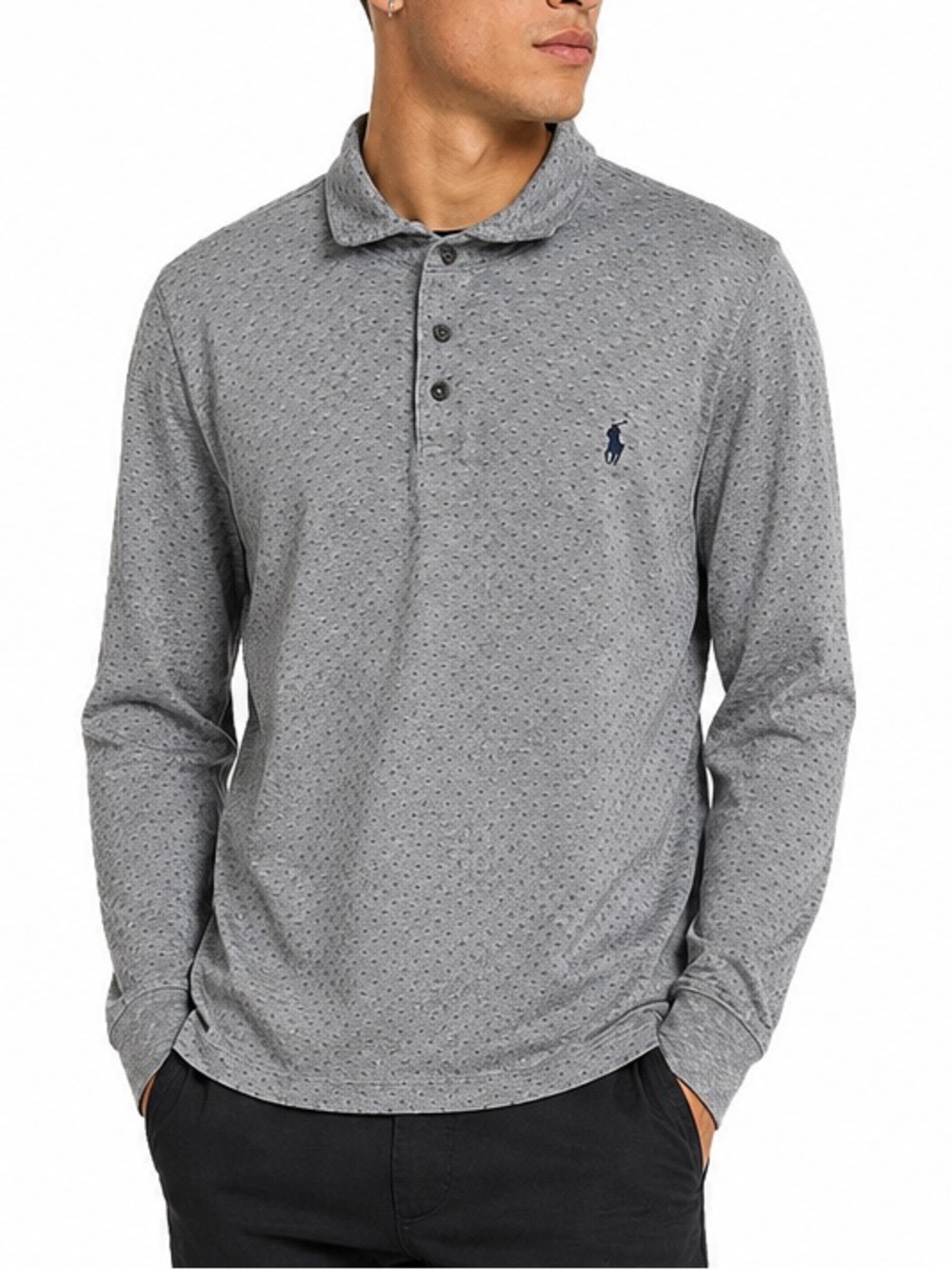 Polo Ralph Lauren Custom Slim Fit Grey Print Long Sleeve Polo Shirt XL